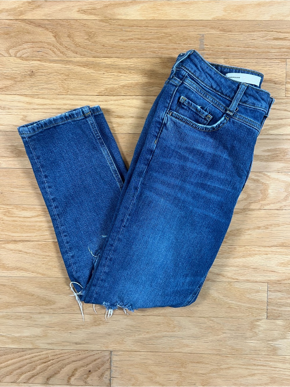 Anthropologie Pilcro Distressed Straight Leg Denim Blue Jeans Size 29 - Picture 3 of 14
